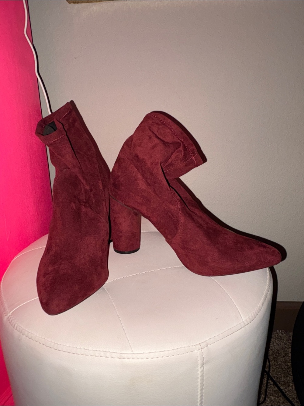 Women's Burgundy Suede Block Heel Ankle Boots